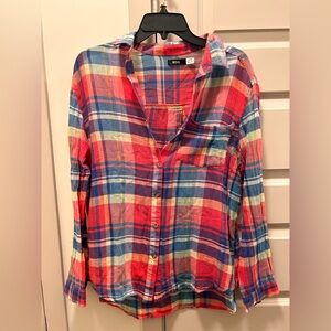 BDG Coral and Blue Plaid Shirt